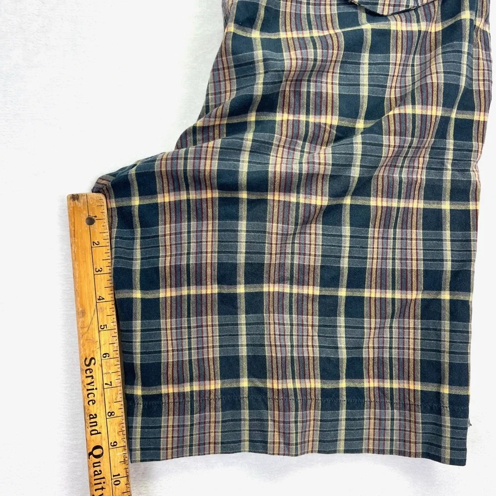 Polo Ralph Lauren Shorts Mens 37 Navy Yellow Plaid Preppy Cotton Flat Front
